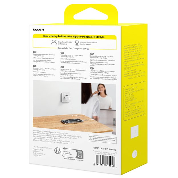 Baseus Palm 20W USB-C Wall Charger - White 7
