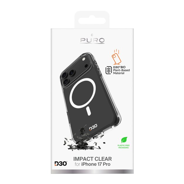 Puro Impact Clear D3O TPU+PC Case Compatible with MagSafe for iPhone 17 Pro - Transparent 1