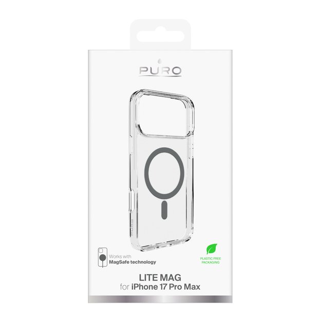 Puro Lite Mag TPU+PC Case Compatible with MagSafe for iPhone 17 Pro Max - Transparent with Gray Ring 1