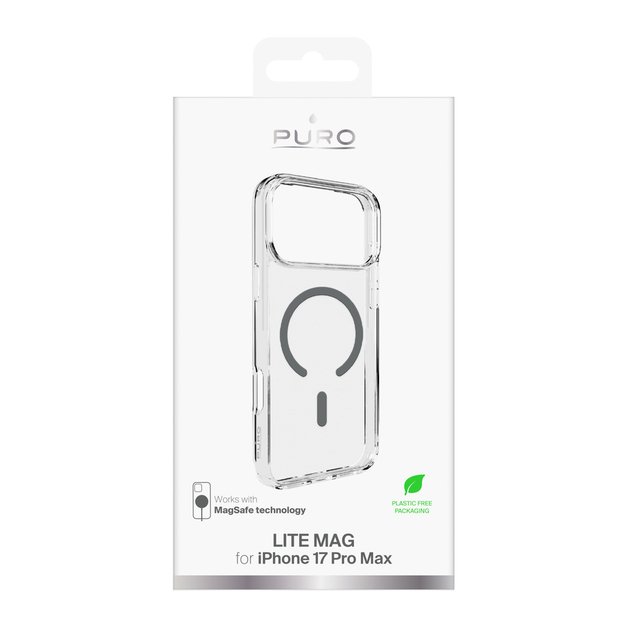 Puro Lite Mag TPU+PC Case Compatible with MagSafe for iPhone 17 Pro Max - Transparent with Gray Ring 2