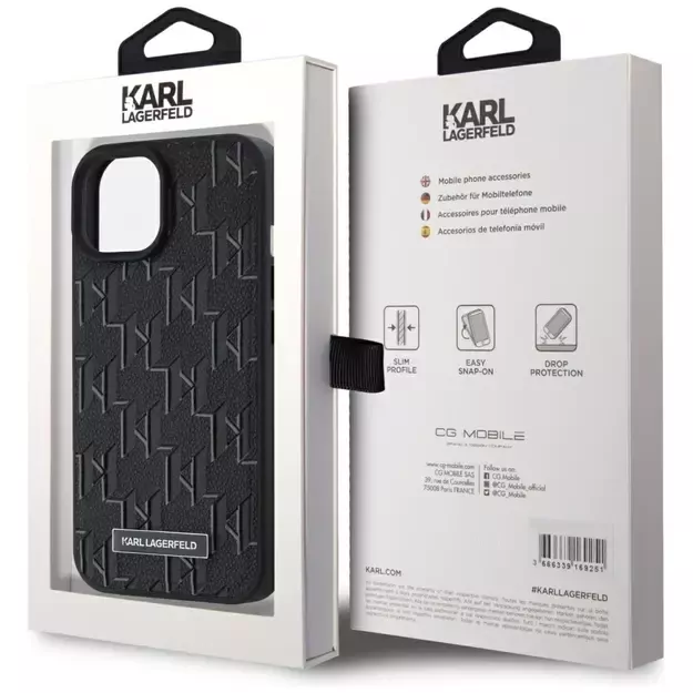 Karl Lagerfeld Leather Monogram Metal Logo case for iPhone 15 / 14 / 13 - black 7
