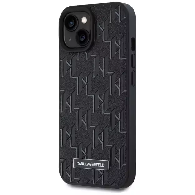 Karl Lagerfeld Leather Monogram Metal Logo case for iPhone 15 / 14 / 13 - black 1
