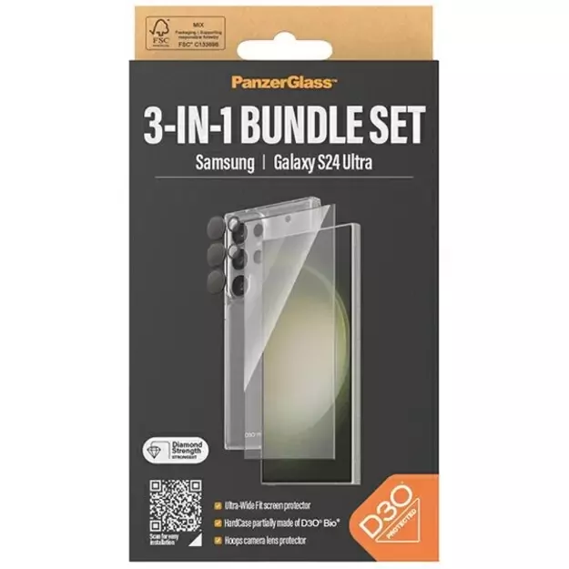 PanzerGlass Bundle 3in1 Transparent Case + Film + Camera Protector for Samsung Galaxy S24 Ultra 3