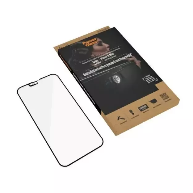 PanzerGlass E2E Microfracture antibacterial glass with camera cover with Swarovsky crystal for iPhone 13 mini - with black frame 4