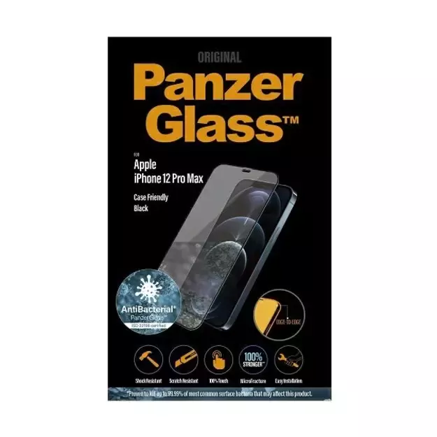 PanzerGlass E2E Super+ Microfracture antibacterial tempered glass for iPhone 12 Pro Max - with black frame 2