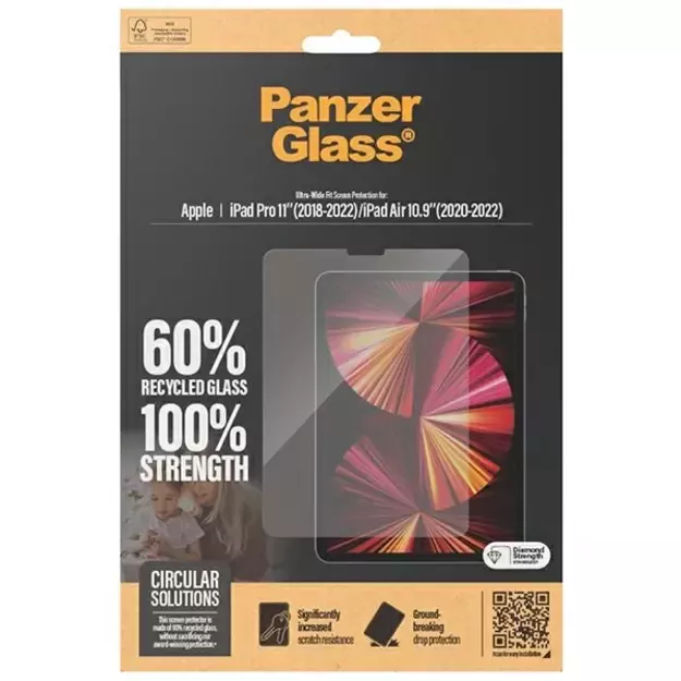 PanzerGlass Ultra-Wide Fit antibacterial tempered glass for iPad Pro 11&quot  2018-2022 / Air 10.9&quot  2020-2022 3