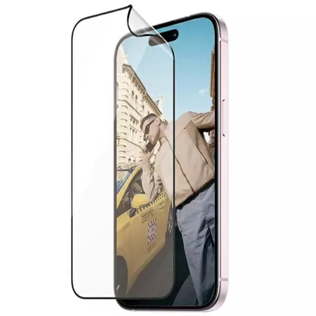 PanzerGlass Matrix Ultra-Wide-Fit hybrid glass for iPhone 15 with positioner