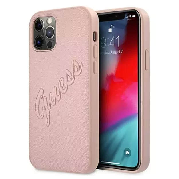 Guess GUHCP12LRSAVSRG iPhone 12 Pro Max 6.7&quot  pink/pink hardcase Saffiano Vintage Script