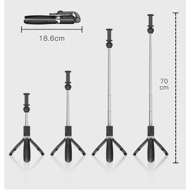 Tech-Protect L01S Bluetooth Selfie Stick with Tripod up to 70cm - Black 8