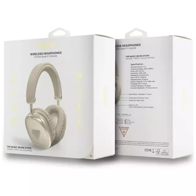 Guess Bluetooth 5.3 Metallic Triangle Logo Gold Over-Ear Headphones 3