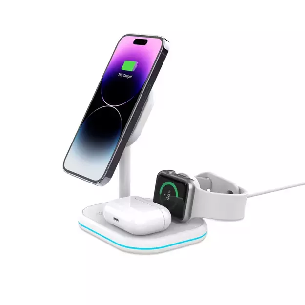 Tech-Protect QI15W-A27 3-in-1 inductive charger with MagSafe stand for smartphone / Apple Watch / AirPods - white 1