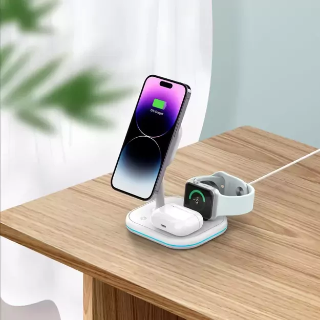 Tech-Protect QI15W-A27 3-in-1 inductive charger with MagSafe stand for smartphone / Apple Watch / AirPods - white 5