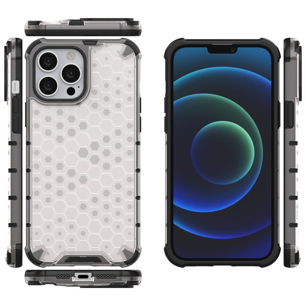 Honeycomb Case armor cover with TPU Bumper for iPhone 13 Pro Max transparent 14
