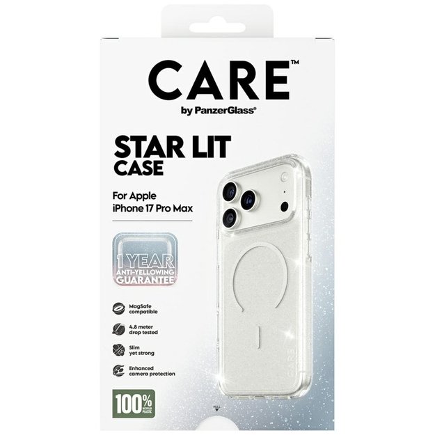 CARE by PanzerGlass Flagship Urban Explorer Case w. White MagSafe for iPhone 17 Pro Max - Clear Glitter 4