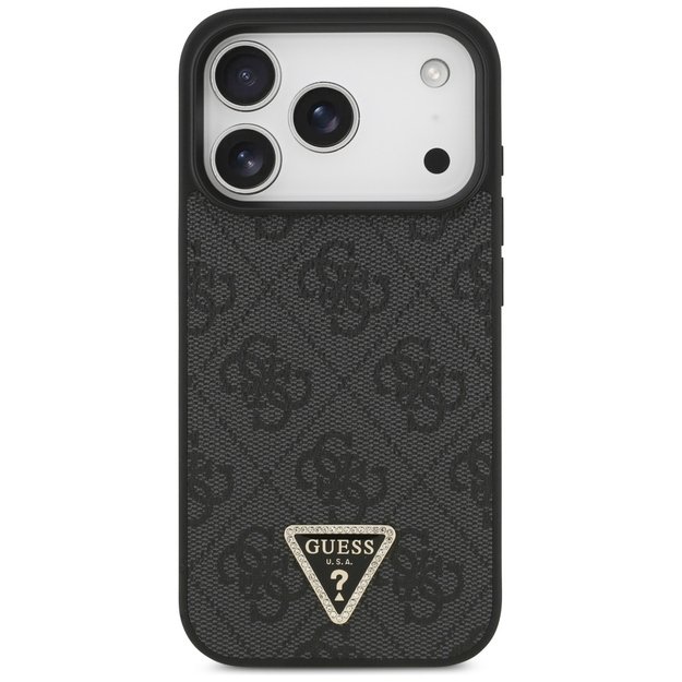 Guess Leather 4G Triangle Strass MagSafe Case for iPhone 17 Pro - Black 2