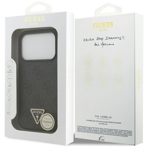 Guess Leather 4G Triangle Strass MagSafe Case for iPhone 17 Pro - Black 7