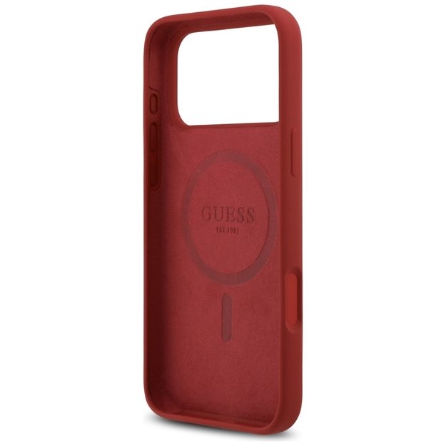 Guess Silicone Script Metal Logo MagSafe Case for iPhone 17 Pro Max - Red 6