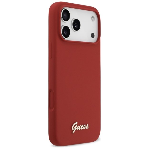 Guess Silicone Script Metal Logo MagSafe Case for iPhone 17 Pro Max - Red 3