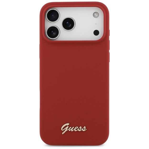 Guess Silicone Script Metal Logo MagSafe Case for iPhone 17 Pro Max - Red 2