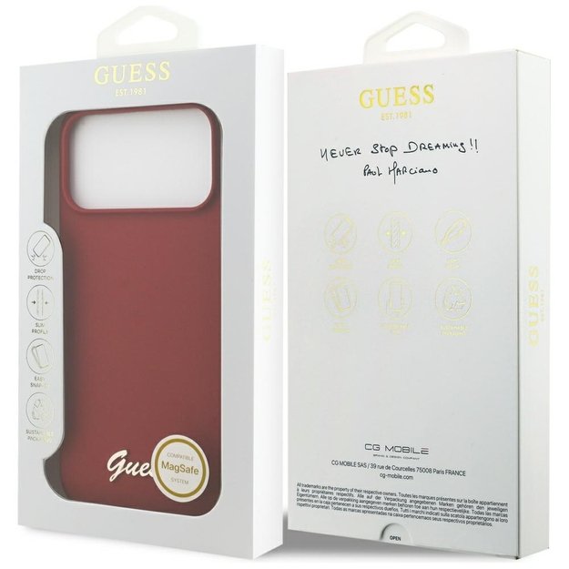Guess Silicone Script Metal Logo MagSafe Case for iPhone 17 Pro Max - Red 7