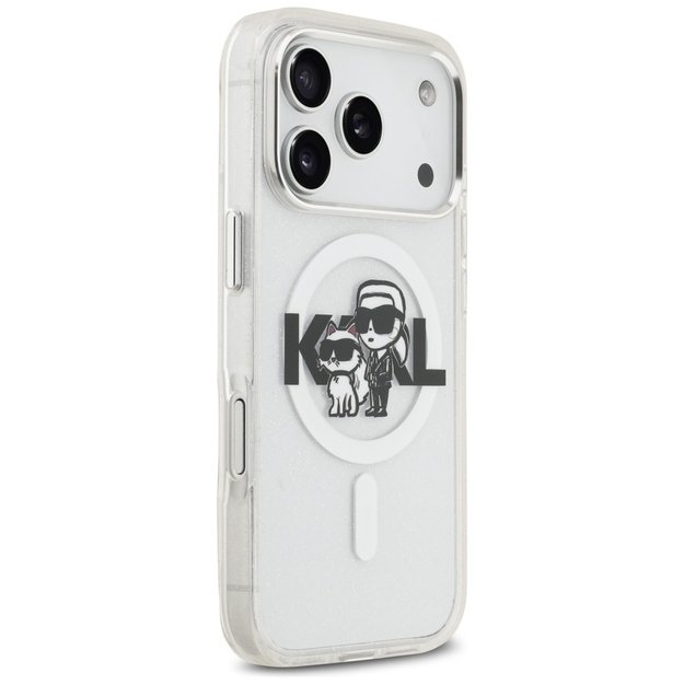 Karl Lagerfeld IML Glitter Karl &amp  Choupette Sketch Logo MagSafe Case for iPhone 17 Pro - Clear 3