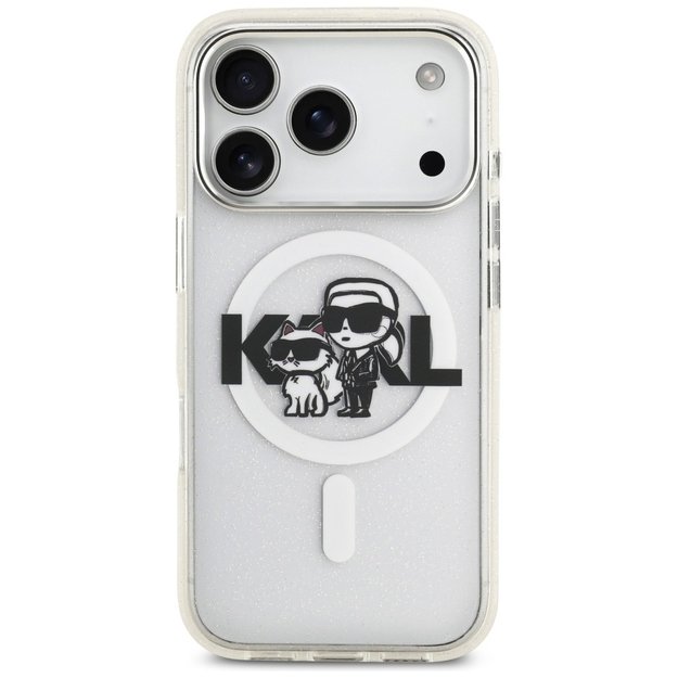Karl Lagerfeld IML Glitter Karl &amp  Choupette Sketch Logo MagSafe Case for iPhone 17 Pro - Clear 2