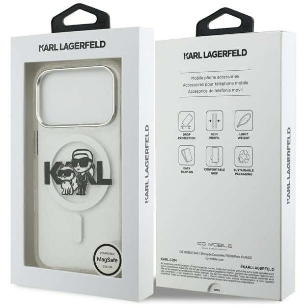 Karl Lagerfeld IML Glitter Karl &amp  Choupette Sketch Logo MagSafe Case for iPhone 17 Pro - Clear 7