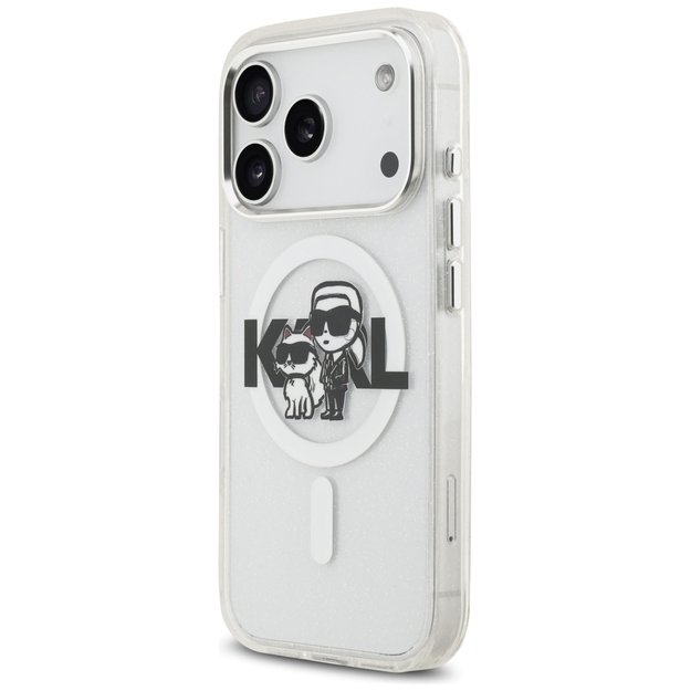 Karl Lagerfeld IML Glitter Karl &amp  Choupette Sketch Logo MagSafe Case for iPhone 17 Pro - Clear 1