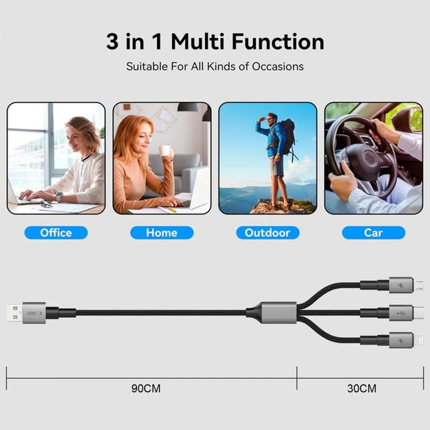 Tech-Protect UltraBoost DNA 3in1 USB-C / Micro-USB / Lightning cable 120 cm - gray 3