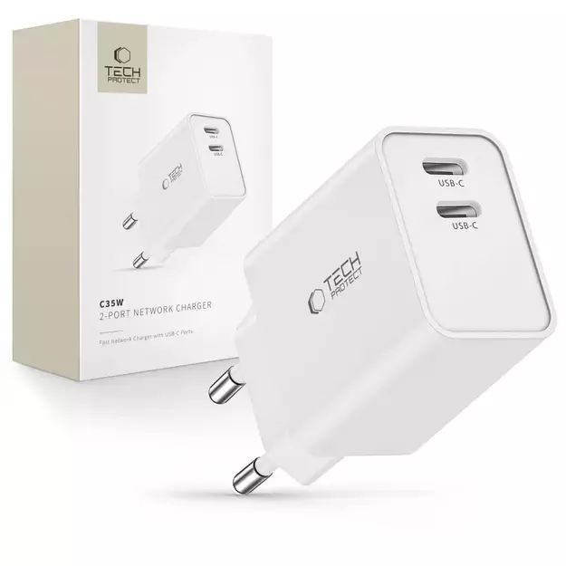 Tech-Protect C35W charger 2x USB-C PD 35W - white