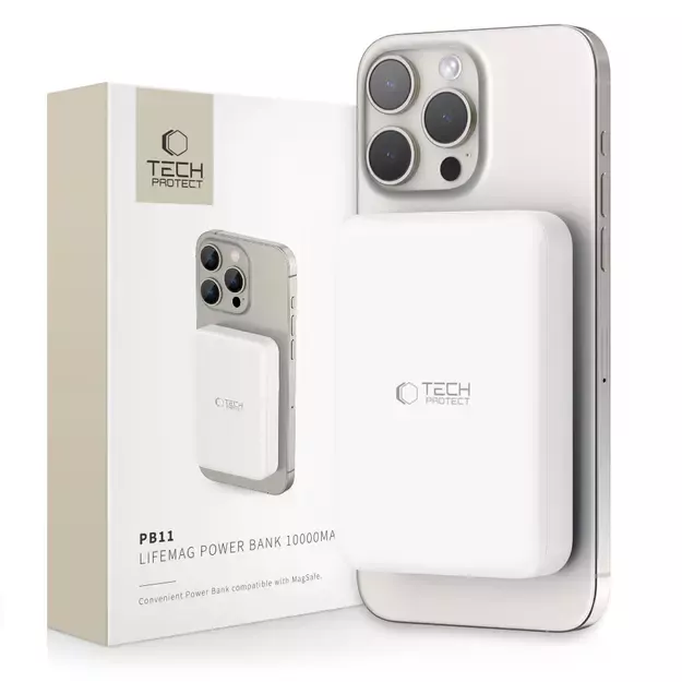 Tech-Protect LifeMag PB11 Powerbank with MagSafe 10000mAh 15W USB-C port - white + USB-C cable
