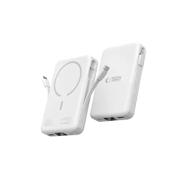 Tech-Protect LifeMag PB31 Power Bank with MagSafe 10000mAh 15W USB-C / USB-A / Built-in USB-C / Lightning Cables - White 11