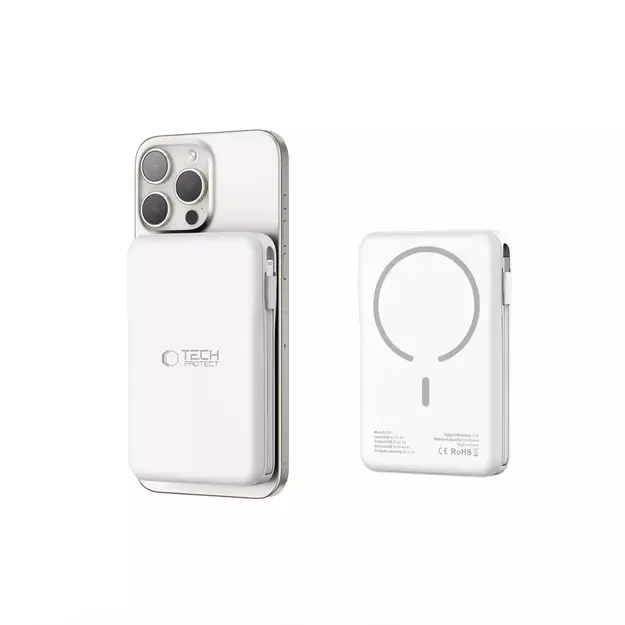 Tech-Protect LifeMag PB31 Power Bank with MagSafe 10000mAh 15W USB-C / USB-A / Built-in USB-C / Lightning Cables - White 13