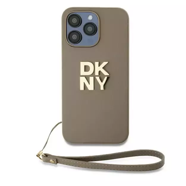 DKNY Wrist Strap Stock Logo case for iPhone 15 Pro Max - beige 1