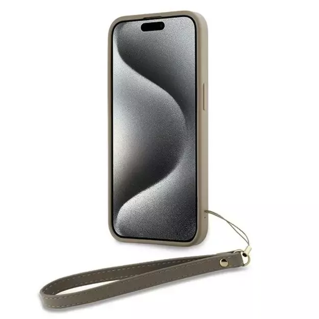DKNY Wrist Strap Stock Logo case for iPhone 15 Pro Max - beige 3