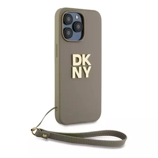 DKNY Wrist Strap Stock Logo case for iPhone 15 Pro Max - beige 2