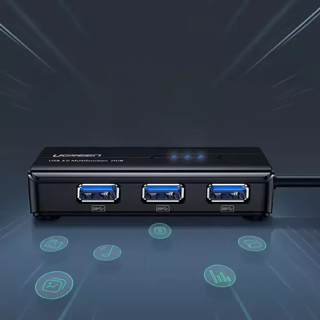 Ugreen 20265 USB-A / RJ45 1000 Mbps HUB 3x USB 3.0 network adapter - black 6