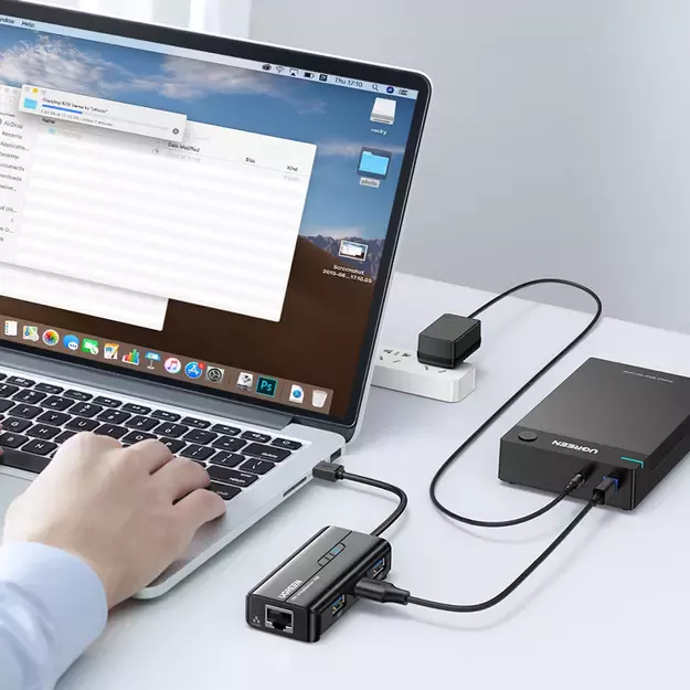 Ugreen 20265 USB-A / RJ45 1000 Mbps HUB 3x USB 3.0 network adapter - black 1