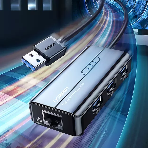 Ugreen 20265 USB-A / RJ45 1000 Mbps HUB 3x USB 3.0 network adapter - black 10