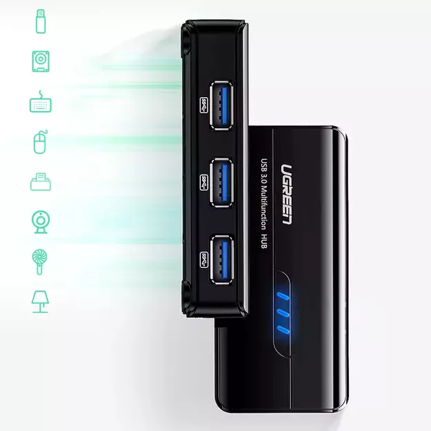 Ugreen 20265 USB-A / RJ45 1000 Mbps HUB 3x USB 3.0 network adapter - black 7