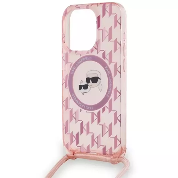 Karl Lagerfeld IML Crossbody Monogram Karl &amp  Choupette Head MagSafe case for iPhone 15 Pro - pink 4