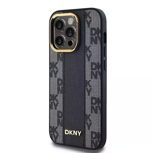 DKNY Leather Checkered Mono Pattern MagSafe Case for iPhone 14 Pro Max - Black 8
