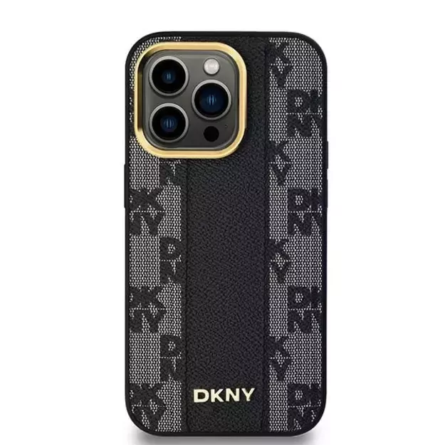 DKNY Leather Checkered Mono Pattern MagSafe Case for iPhone 14 Pro Max - Black 9