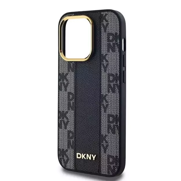 DKNY Leather Checkered Mono Pattern MagSafe Case for iPhone 14 Pro Max - Black 12