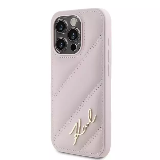 Karl Lagerfeld Diagonal Quilted Script case for iPhone 15 Pro - pink 1