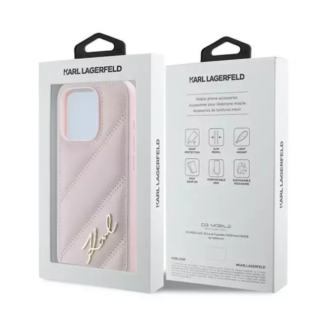 Karl Lagerfeld Diagonal Quilted Script case for iPhone 15 Pro - pink 7