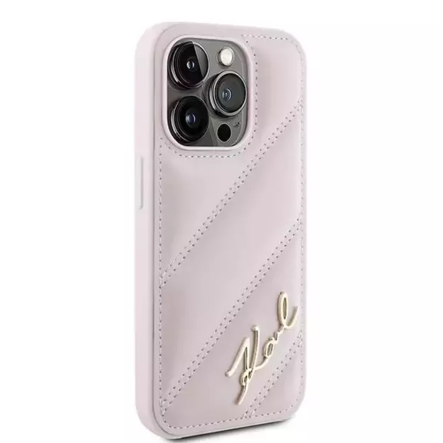 Karl Lagerfeld Diagonal Quilted Script case for iPhone 15 Pro - pink 3