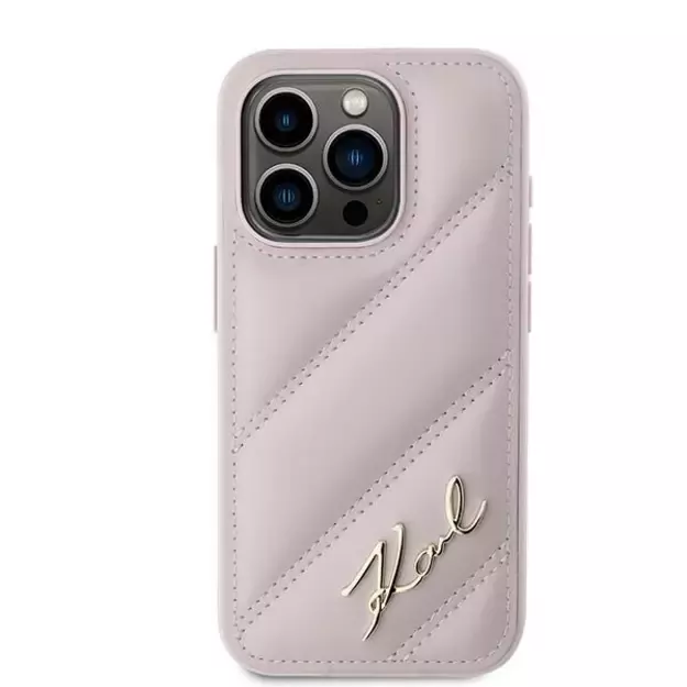 Karl Lagerfeld Diagonal Quilted Script case for iPhone 15 Pro - pink 2