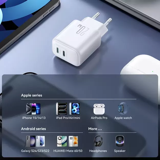 Joyroom JR-TCF12 mains charger 2x USB-C 20W PD / QC 3.0 - white 26