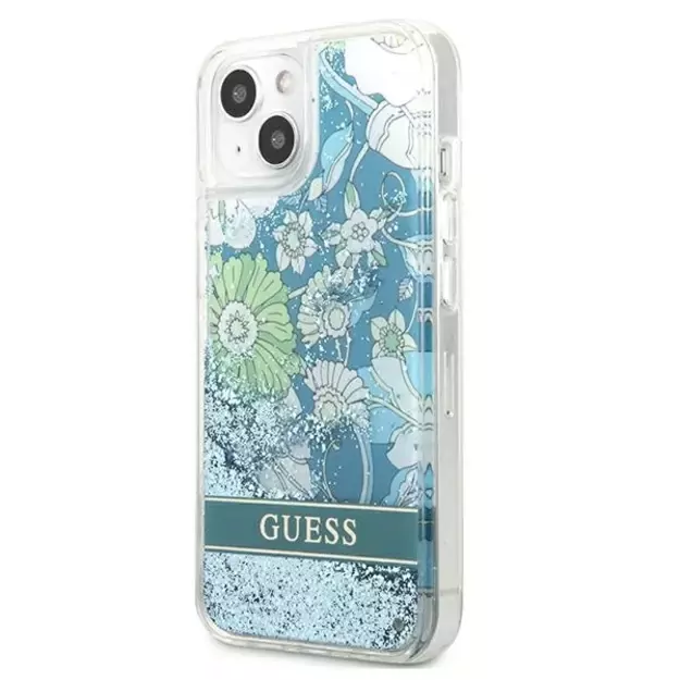 Guess GUHCP13MLFLSN iPhone 13 6.1&quot  green/green hardcase Flower Liquid Glitter 1